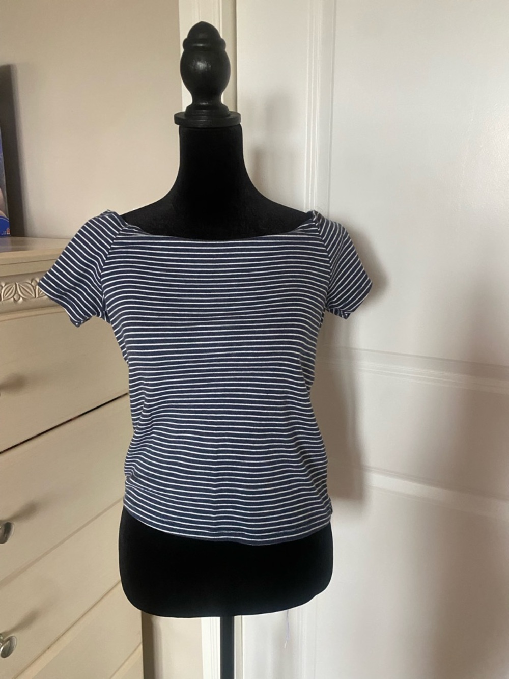 Hollister Navy and White Striped Short Sleeve Top